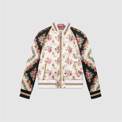 Rose print silk bomber jacket 